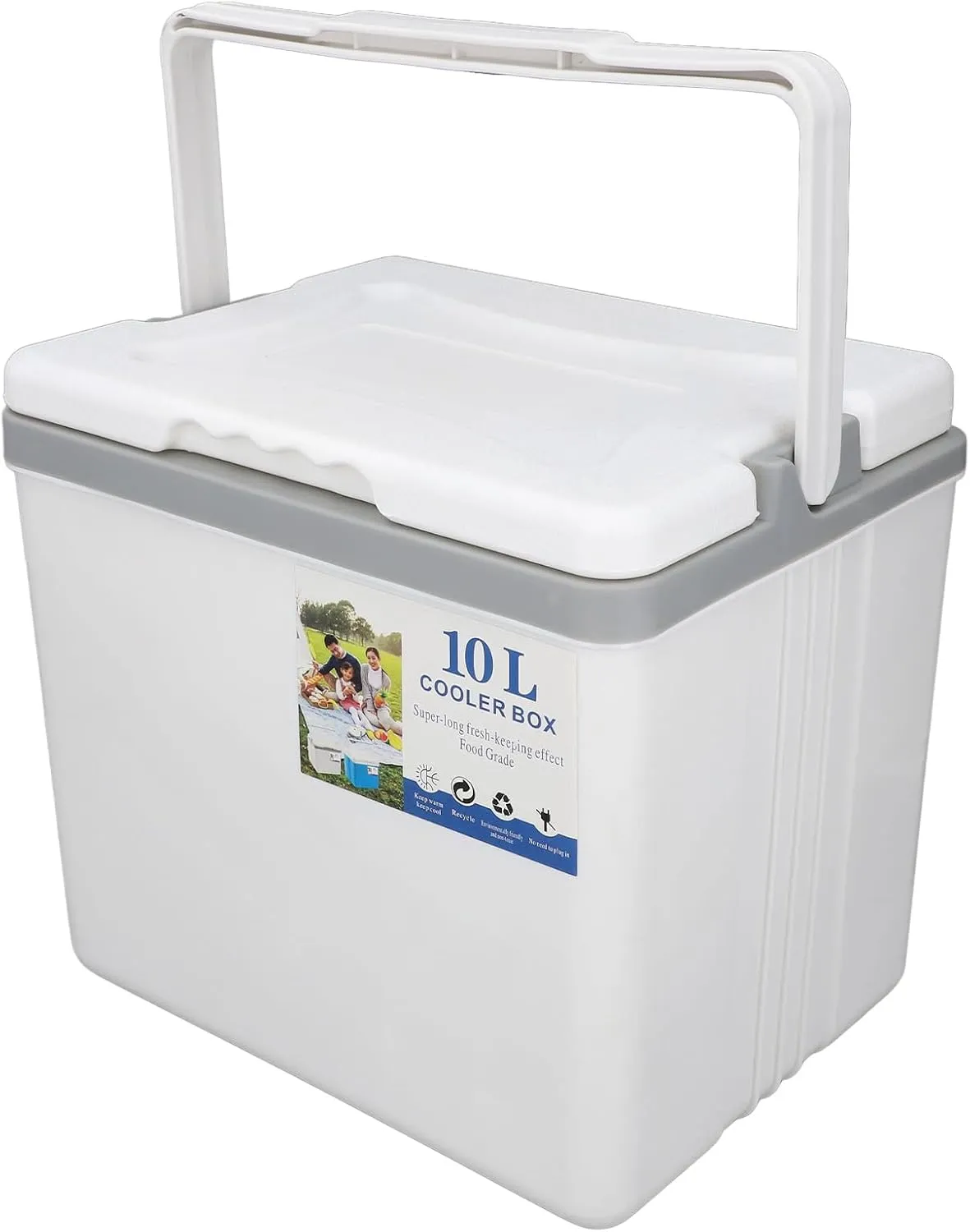 10L Large Portable Cooler, Insulation Hard Cooler with Sturdy Handle, Ice Chest Lunch Box, Travel Iced Drink Box for Outdoor Camping, Picnic, BBQ, Fishing or Commercial Use (White)