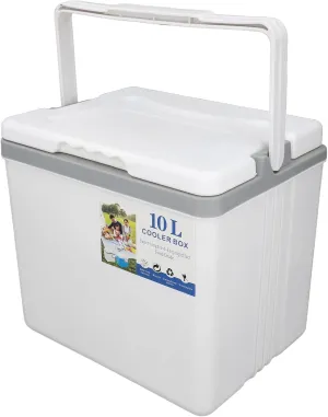 10L Large Portable Cooler, Insulation Hard Cooler with Sturdy Handle, Ice Chest Lunch Box, Travel Iced Drink Box for Outdoor Camping, Picnic, BBQ, Fishing or Commercial Use (White)