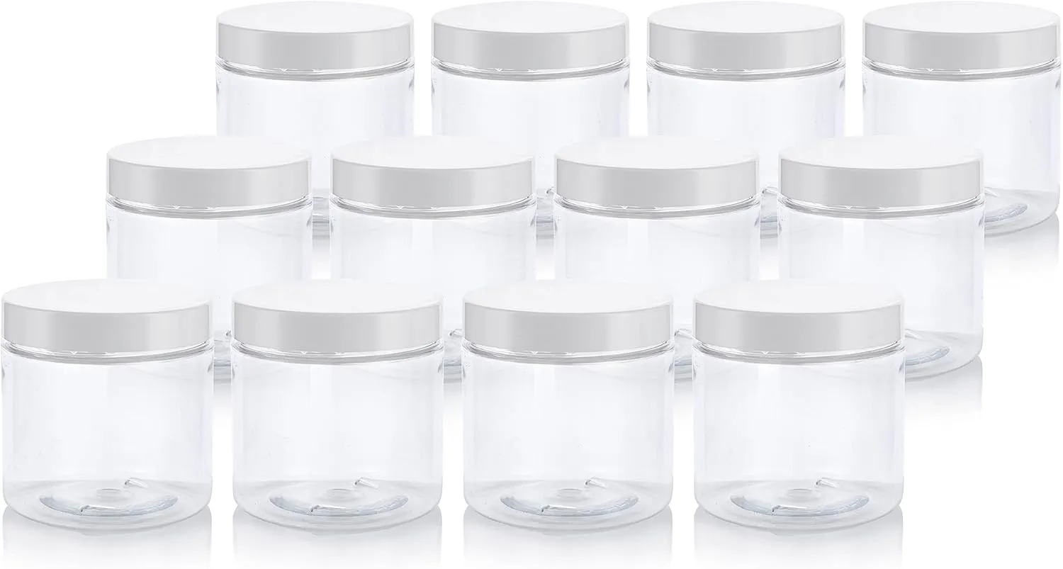 (12 Pack) 4 oz Clear PET Plastic Jar with White Foam Lined Lid
