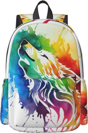 16 inch backpack Tie Dye Colorful Howl Wolf Laptop Backpack Full Print School Bookbag Shoulder Bag for Travel Daypack