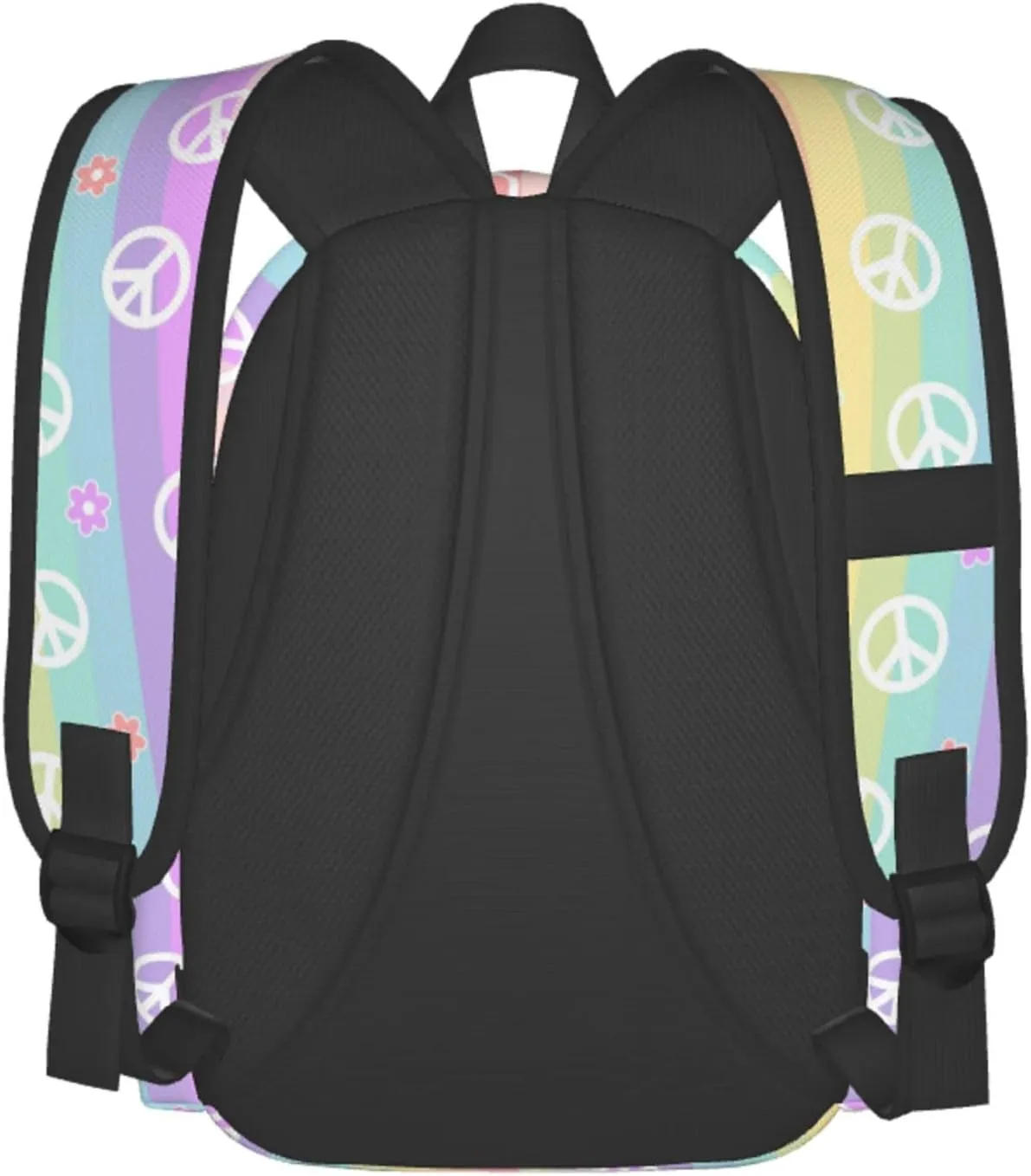 17 inch Backpack Rainbow Colorful Peace Sign Daisy Laptop Backpack School Bookbag Shoulder Bag Casual Daypack