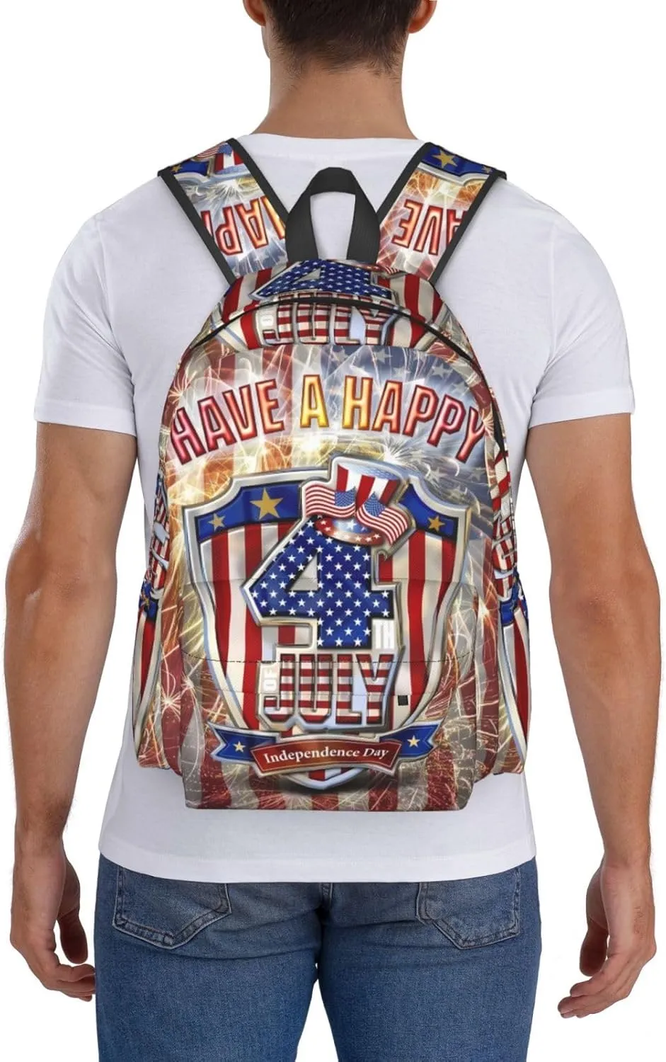 1776 American Independence Day American Flag Fireworks Casual Backpacks Large Travel Backpack Laptop Rucksack Sports Daypack Adjustable Strap Bag for Camping Hiking