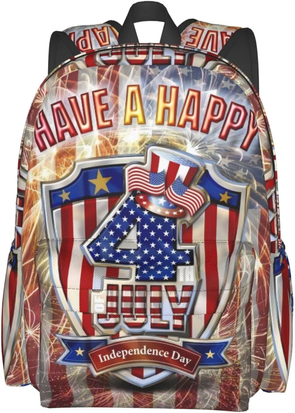 1776 American Independence Day American Flag Fireworks Casual Backpacks Large Travel Backpack Laptop Rucksack Sports Daypack Adjustable Strap Bag for Camping Hiking