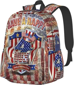 1776 American Independence Day American Flag Fireworks Casual Backpacks Large Travel Backpack Laptop Rucksack Sports Daypack Adjustable Strap Bag for Camping Hiking