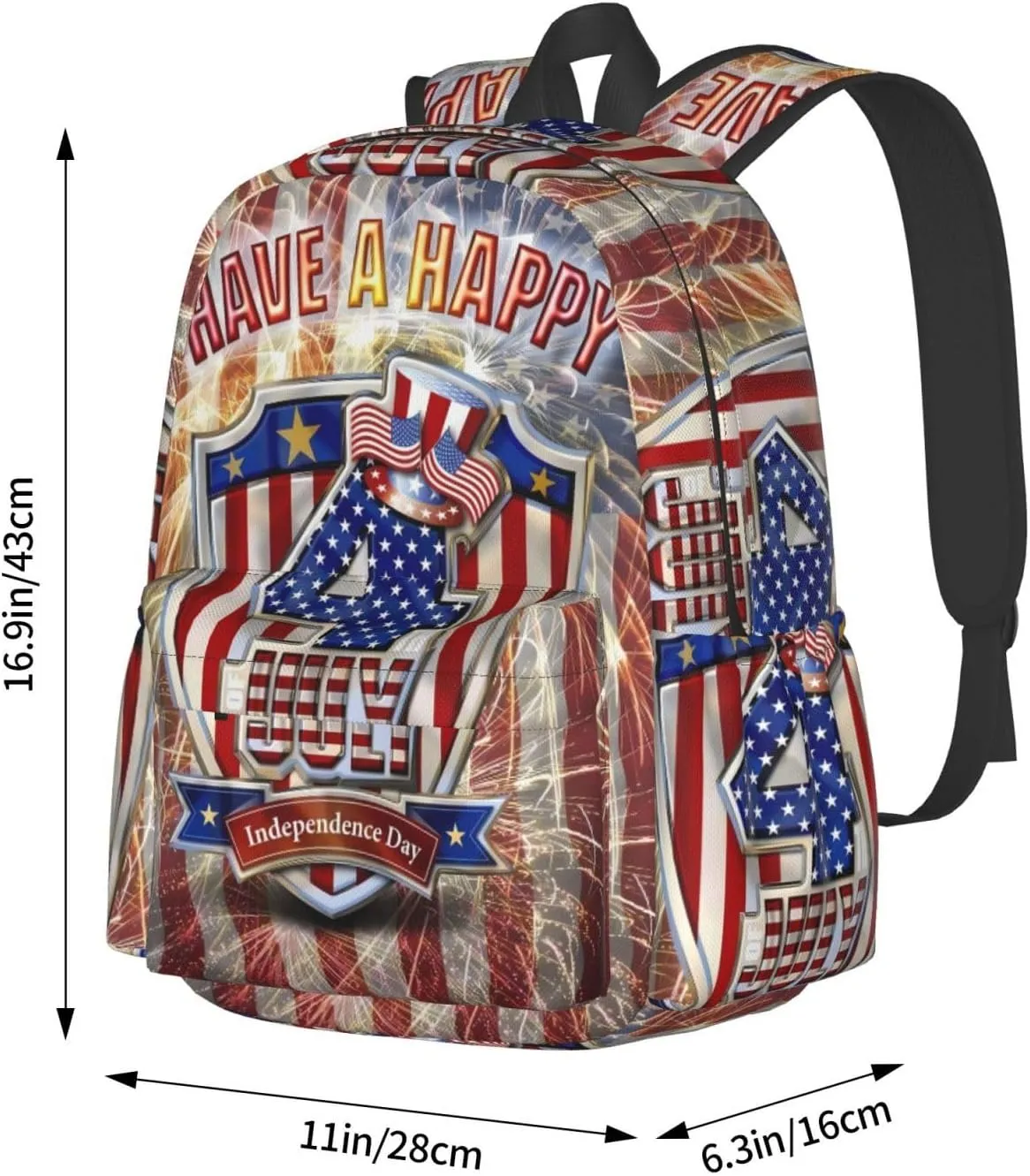 1776 American Independence Day American Flag Fireworks Casual Backpacks Large Travel Backpack Laptop Rucksack Sports Daypack Adjustable Strap Bag for Camping Hiking