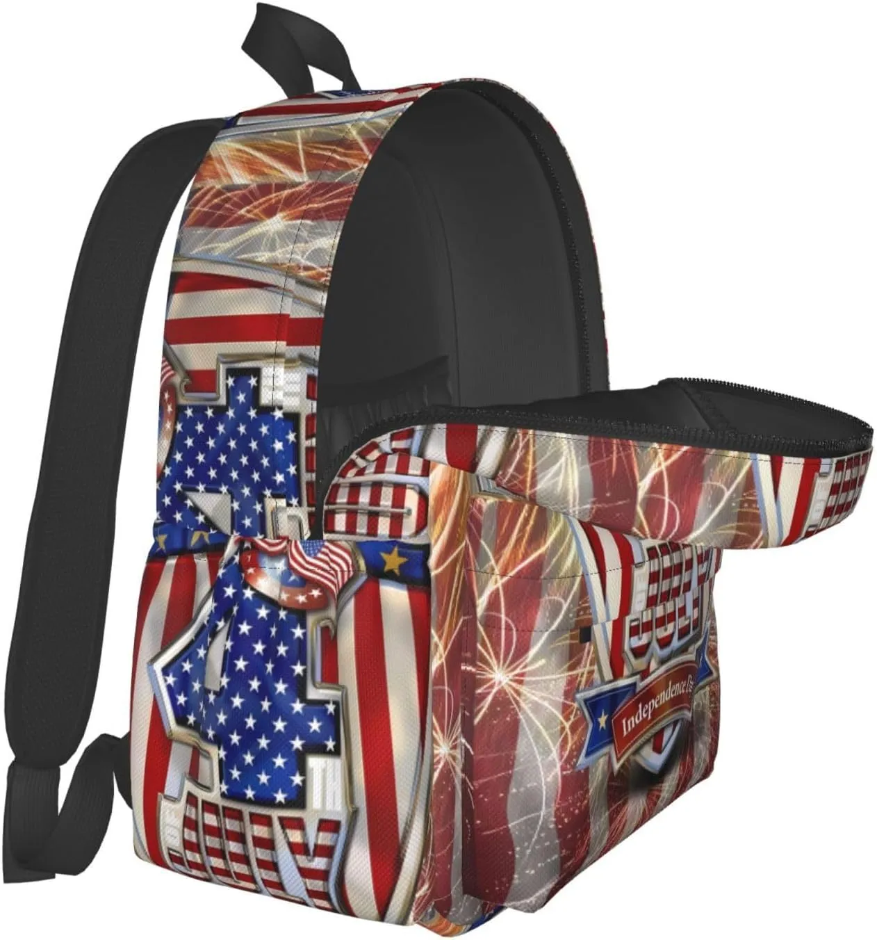 1776 American Independence Day American Flag Fireworks Casual Backpacks Large Travel Backpack Laptop Rucksack Sports Daypack Adjustable Strap Bag for Camping Hiking