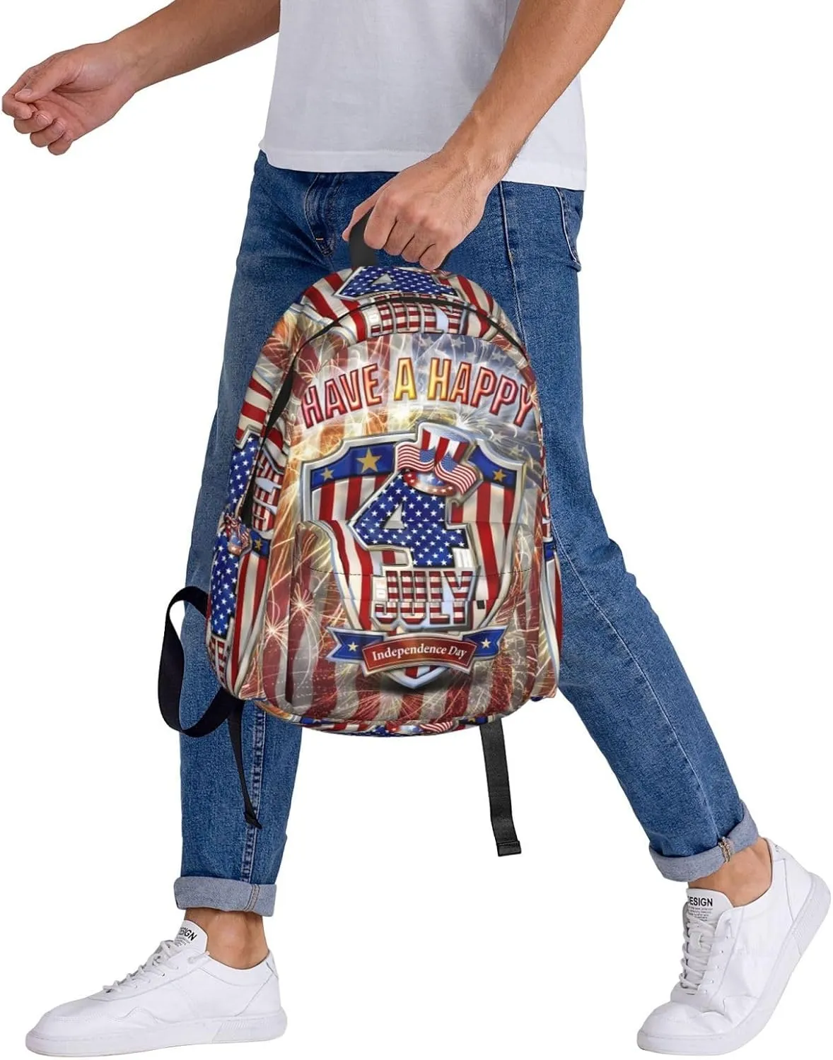 1776 American Independence Day American Flag Fireworks Casual Backpacks Large Travel Backpack Laptop Rucksack Sports Daypack Adjustable Strap Bag for Camping Hiking