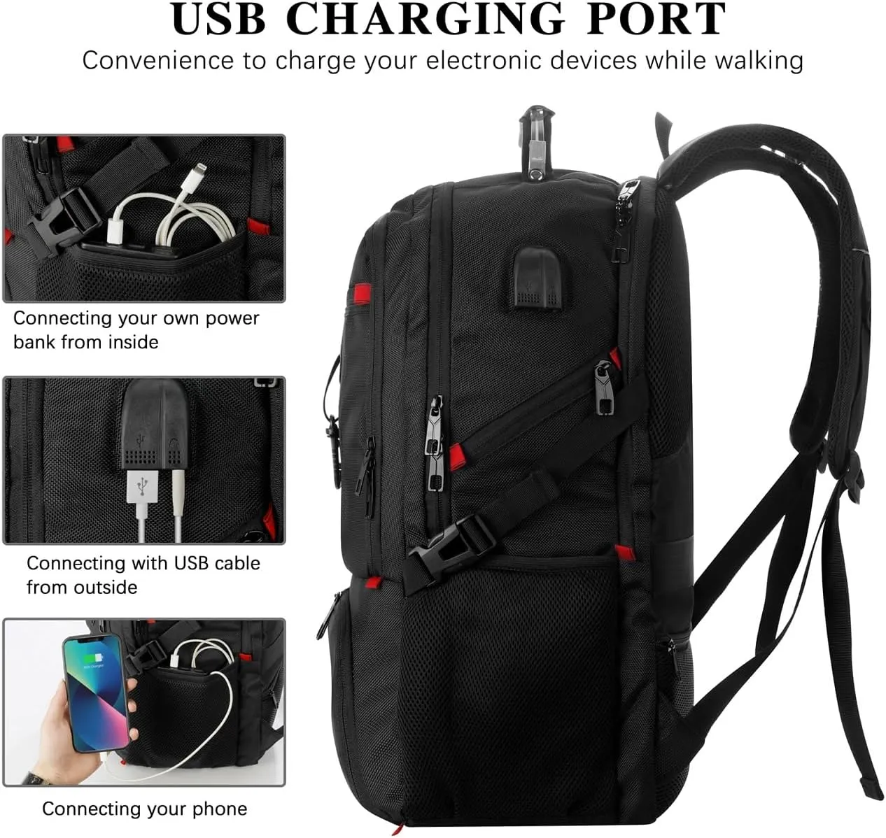 18.4in Men Laptop Backpack with Shoe Compartment for Gym Hiking Business,Large Carry On Travel Bag with PC Compartment,Waterproof College Bookbag School Backpack for Women,Black