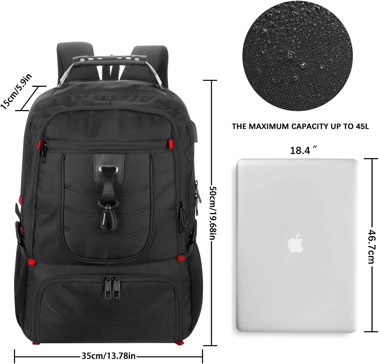 18.4in Men Laptop Backpack with Shoe Compartment for Gym Hiking Business,Large Carry On Travel Bag with PC Compartment,Waterproof College Bookbag School Backpack for Women,Black