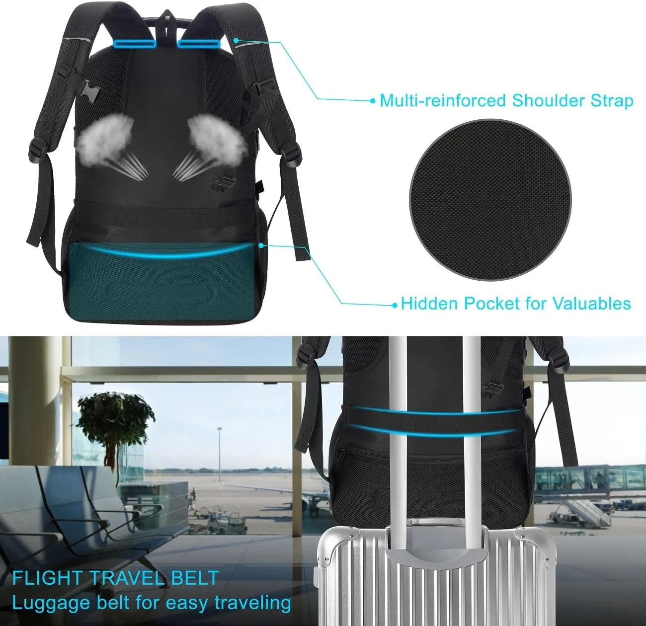 18.4in Men Laptop Backpack with Shoe Compartment for Gym Hiking Business,Large Carry On Travel Bag with PC Compartment,Waterproof College Bookbag School Backpack for Women,Black