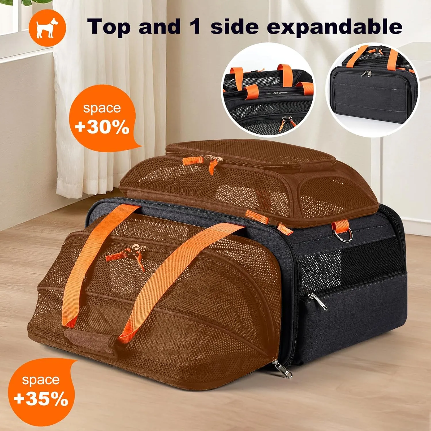 18x13.5x9 TSA Approved top and 1 Side Expandable pet Carrier for Small Dog Puppy cat up to 10 lbs Weight and 17'' Length, for Spirit Southwest Allegiant Airlines