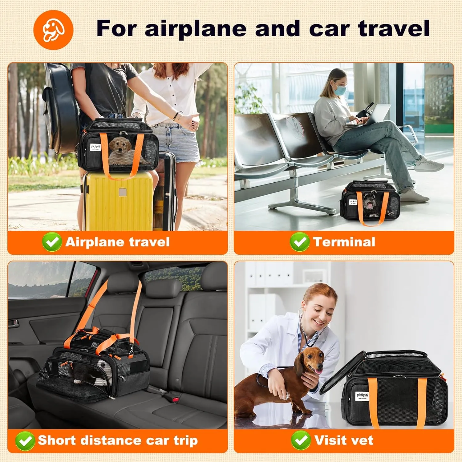 18x13.5x9 TSA Approved top and 1 Side Expandable pet Carrier for Small Dog Puppy cat up to 10 lbs Weight and 17'' Length, for Spirit Southwest Allegiant Airlines