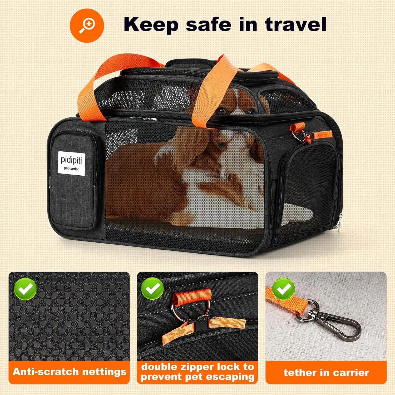 18x13.5x9 TSA Approved top and 1 Side Expandable pet Carrier for Small Dog Puppy cat up to 10 lbs Weight and 17'' Length, for Spirit Southwest Allegiant Airlines