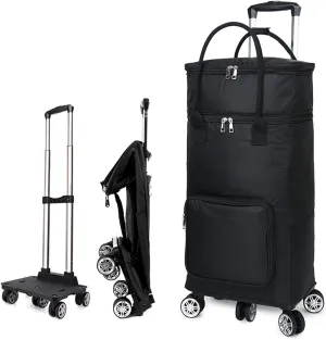 2 in 1 Shopping Cart with Wheels, 60lbs Hand Truck with Expandable & Removeable Insulated Bag, 65L Foldable Shopping Carts for Groceries, Travel, Camping, Upgraded 5 Wheels