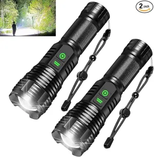 2 Pack Flashlights,High Power Waterproof Dual Button/Dual interfaceFlashlight for Emergency,Outdoor (No Batteries)
