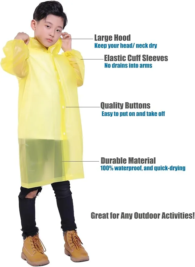 2 Pack Rain Ponchos for Kids, Reusable Kids Rain Jacket with Hood Waterproof Raincoats for Boys and Girls