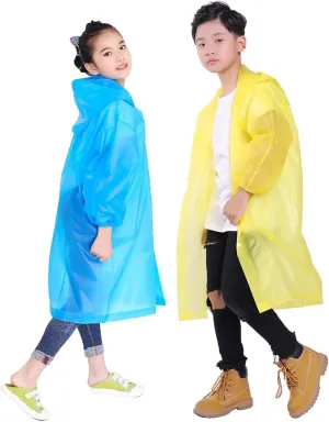 2 Pack Rain Ponchos for Kids, Reusable Kids Rain Jacket with Hood Waterproof Raincoats for Boys and Girls