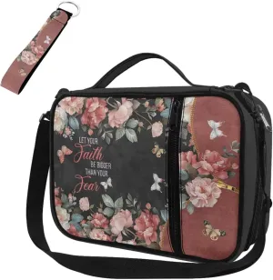 2 Pcs Bible Cover with Wristlet Keychain Bible Case with Handle for Women Christian Tote Bag Keychain Lanyard, Let Your Faith Be Bigger Than Your Fear