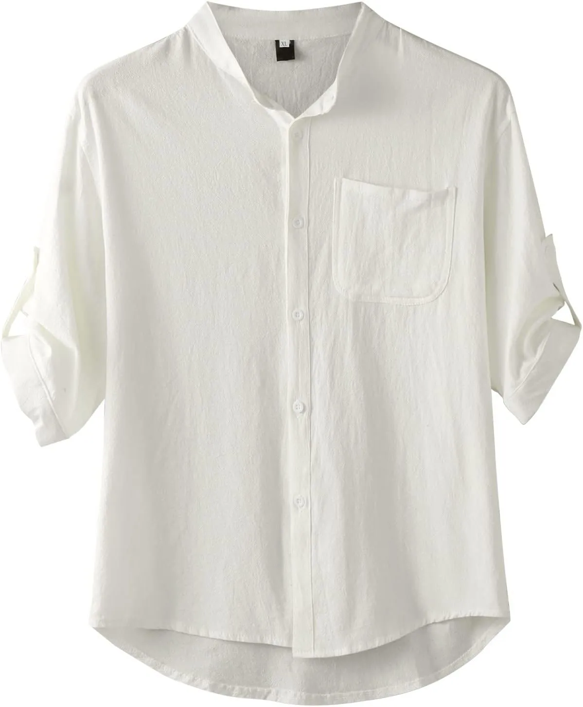 2023 Classic Fit Roll-Up Sleeve Thin Shirts for Men Solid Color Hi-Low Hem Lightweight Soft Button Down Pocket Summer Tops