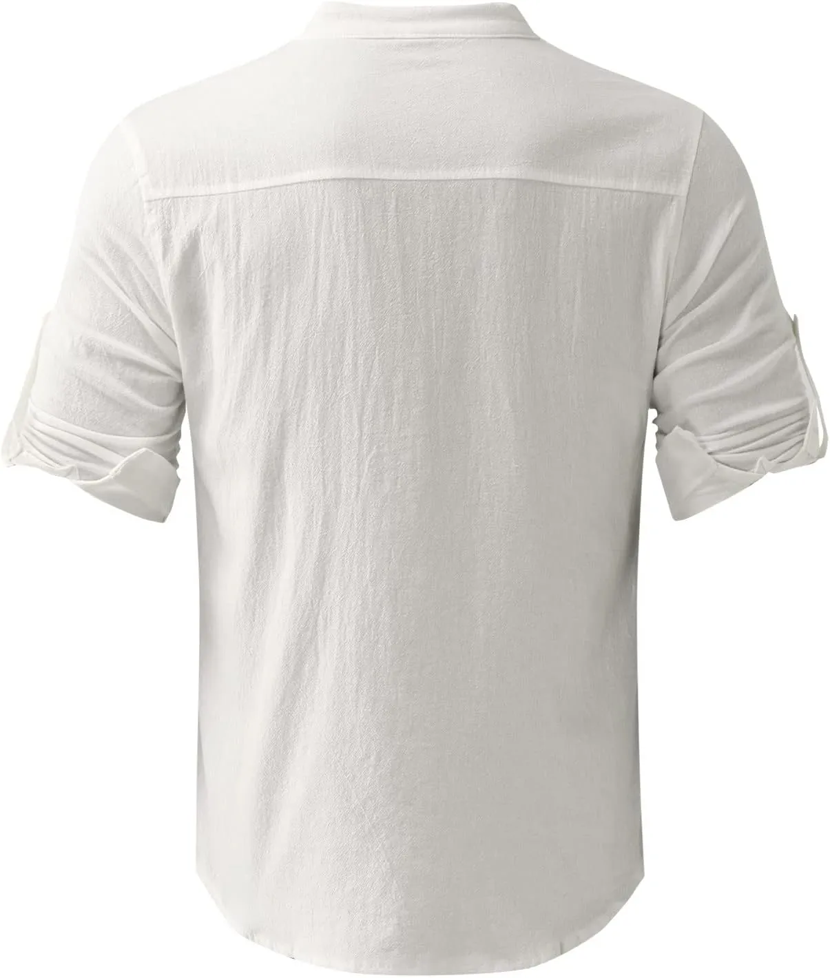 2023 Classic Fit Roll-Up Sleeve Thin Shirts for Men Solid Color Hi-Low Hem Lightweight Soft Button Down Pocket Summer Tops