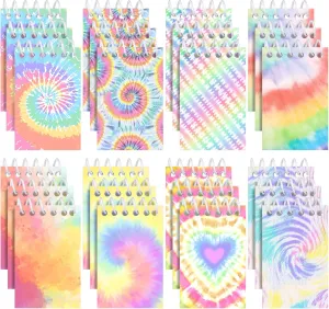 24 Pcs Mini Tie Dye Notepads Multicolor Style Pocket Notebooks for Kids Spiral Mini Notebook Fun Coil Little Notepad Tie Dye Birthday Party Supplies Small Note Pads Tie Dye Party Favors(Light Style)