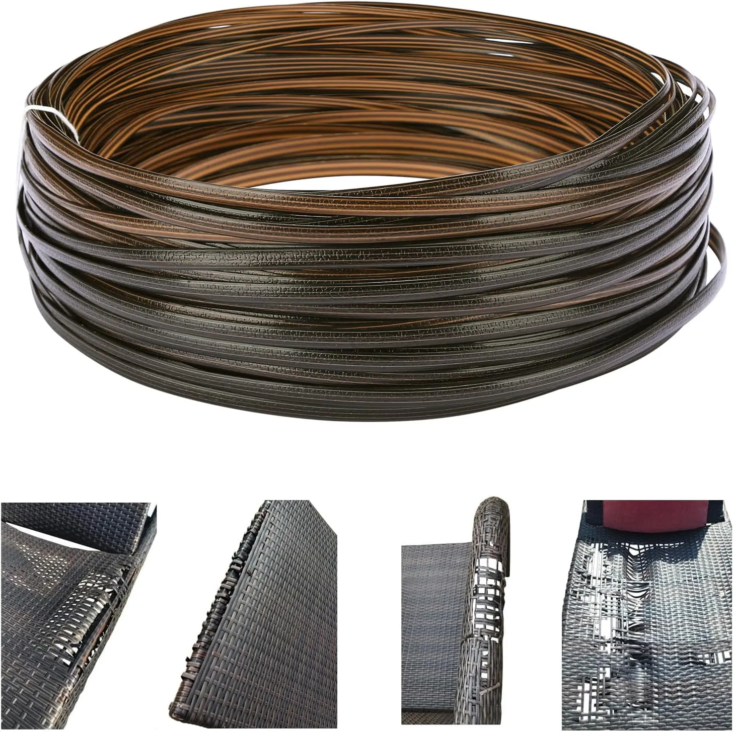 240 Ft Wicker Repair Kit, Plastic Wicker Repair Supplies, Gradient Dark Brown with Visible Mixed Color Stripes, Synthetic Rattan Replacement Material for Patio Wicker Furniture Repair
