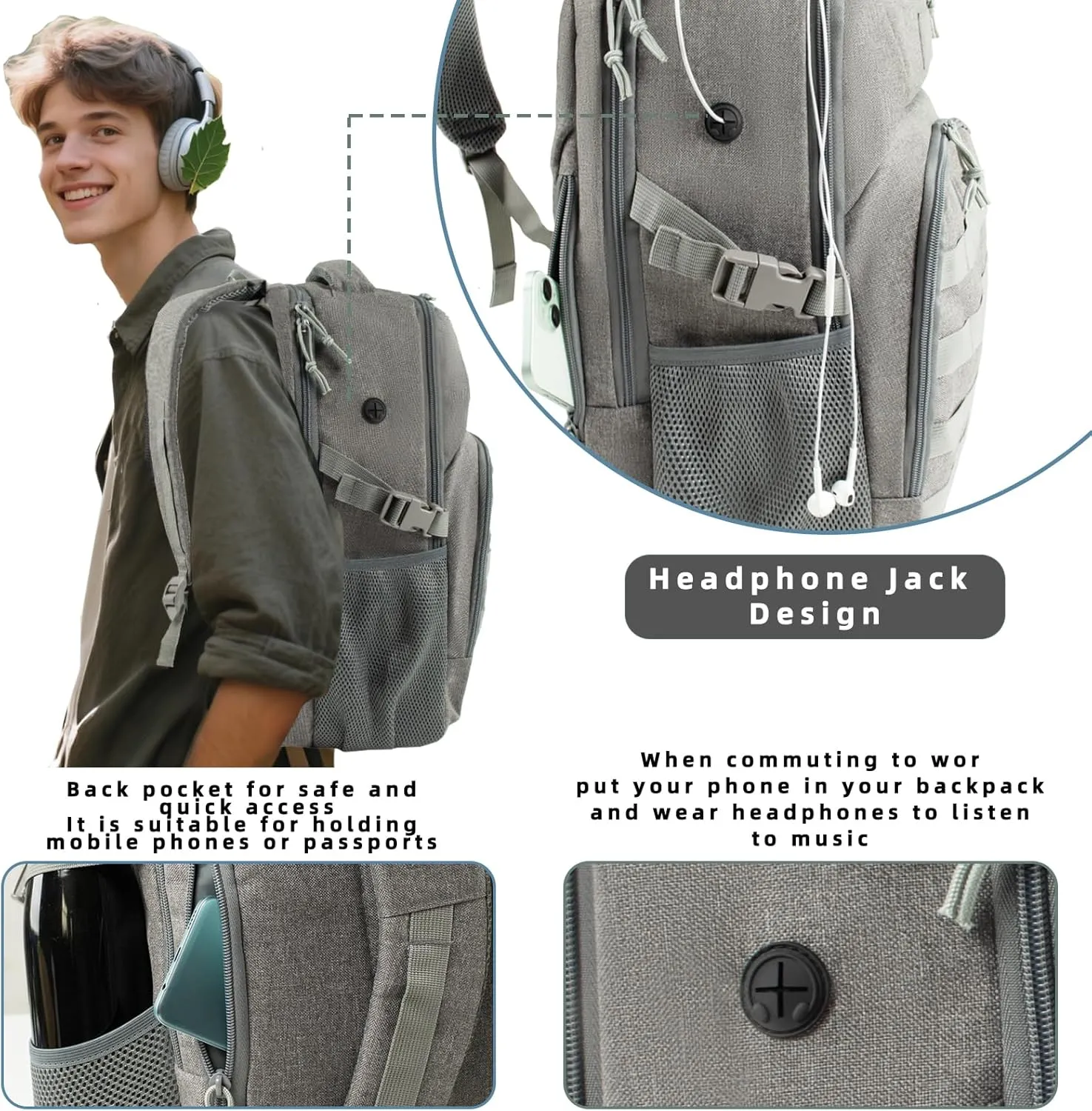 25L Military Travel Laptop Backpack 15.6-inch Backpack For Women Business Carry On Flight Approved Small Grey Backpack Bug Out Bag Work Gym Weekend Bag Men's Assault Bags Back Pack