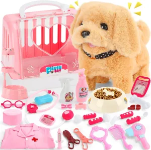30PCS Realistic Robot Puppy,Plush Dog Toys for Kids,Pet Care Dog kit,Walking,Barking,Tail Wagging,with Fur Real Pets Toys,Doctor Kit Pretend Playset,Birthday Gifts for Boys and Girls Toddler ages 3 