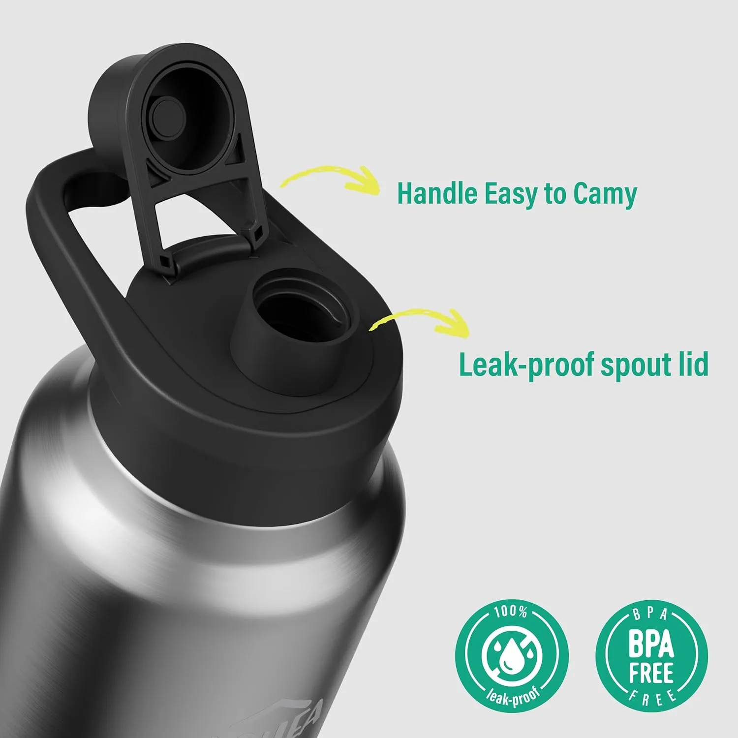 32oz（26 6） oz Insulated Water Bottle with straw and Hidden storage（6oz）, Stainless Steel Double Walled Vacuum Sports Water Bottle with 2 Lids for Gym Camping Hiking (Black, 32oz)