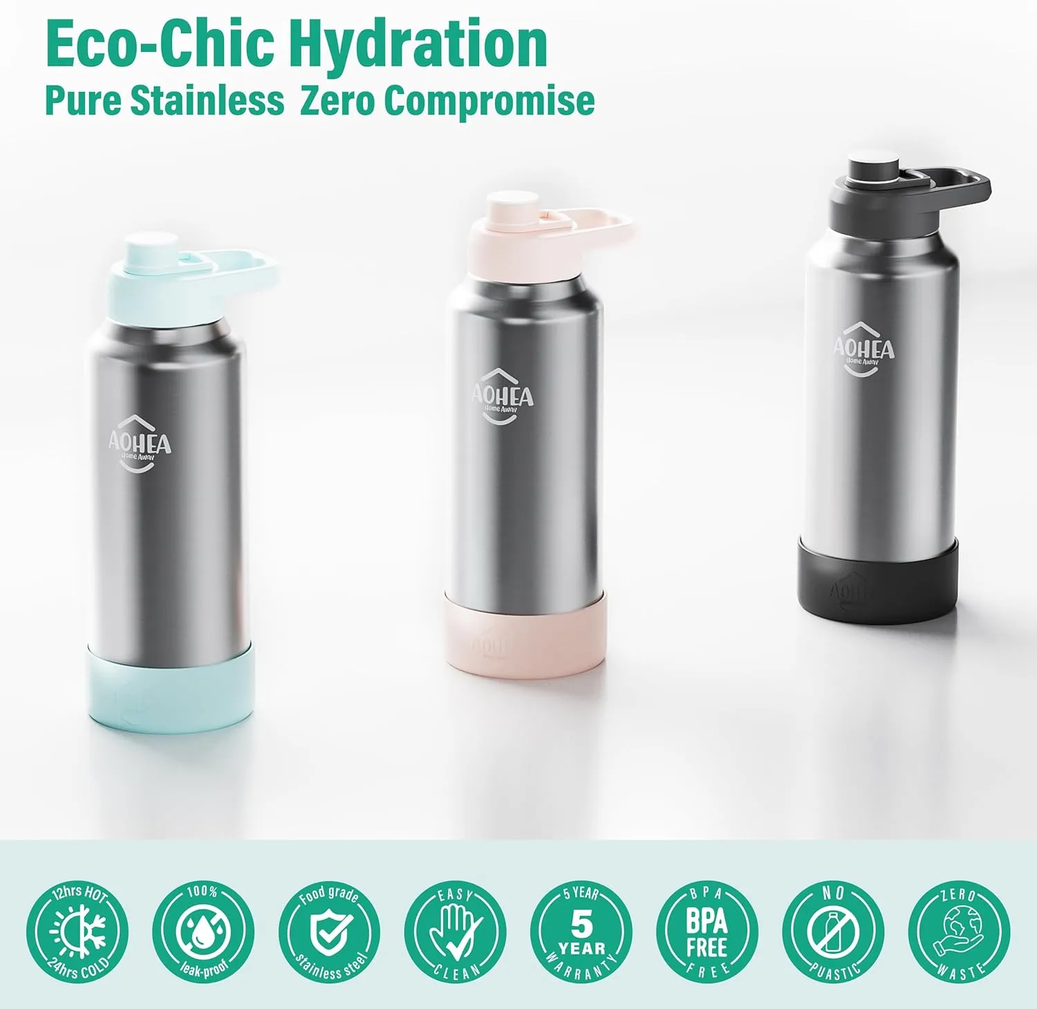 32oz（26 6） oz Insulated Water Bottle with straw and Hidden storage（6oz）, Stainless Steel Double Walled Vacuum Sports Water Bottle with 2 Lids for Gym Camping Hiking (Black, 32oz)