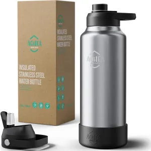 32oz（26 6） oz Insulated Water Bottle with straw and Hidden storage（6oz）, Stainless Steel Double Walled Vacuum Sports Water Bottle with 2 Lids for Gym Camping Hiking (Black, 32oz)