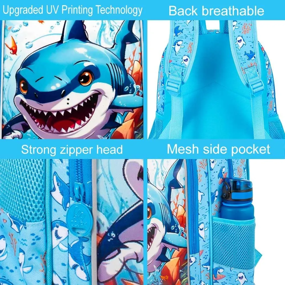 3PCS Dinosaur Backpack for Boys, 16 Inch Kids Water Resistant Preschool Elementary Kindergarten Bookbags and Lunch Box