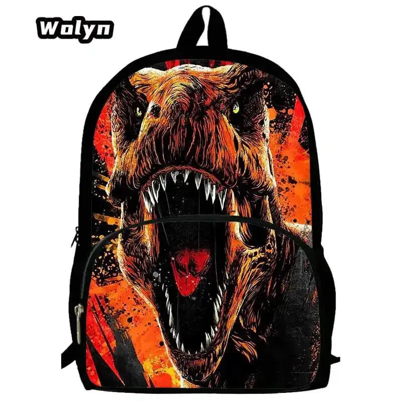 3Pcs Set Dinosaur School Backpack with Pencil Case Shoulder Bags for Grade 1-3 ,Cartoon Animal Print School Bags for Boys Girls