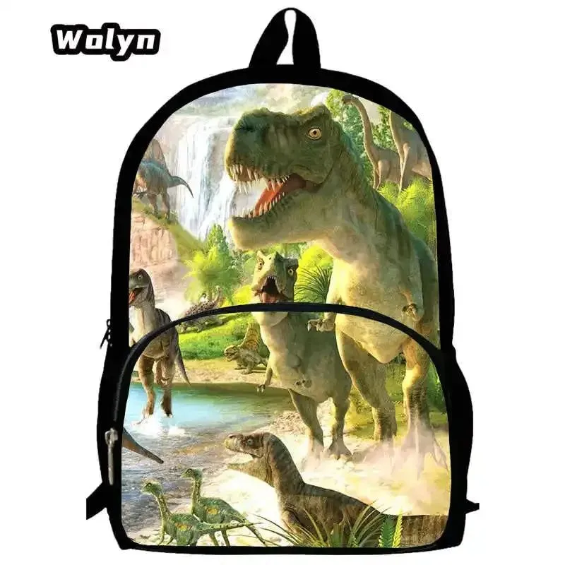 3Pcs Set Dinosaur School Backpack with Pencil Case Shoulder Bags for Grade 1-3 ,Cartoon Animal Print School Bags for Boys Girls