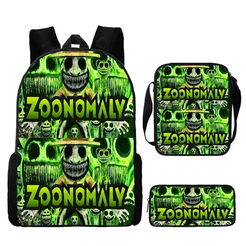 3Pcs Set Zoonomaly Prints School Backpack for Child With Shoulder Bags, Pencil Case ,Cartoon School Bags for Boys Girls
