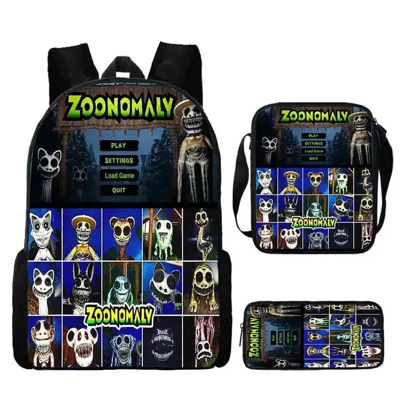 3Pcs Set Zoonomaly Prints School Backpack for Child With Shoulder Bags, Pencil Case ,Cartoon School Bags for Boys Girls