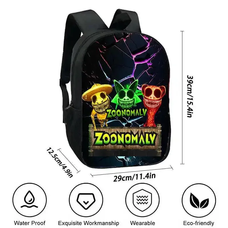 3Pcs Set Zoonomaly Prints School Backpack for Child With Shoulder Bags, Pencil Case ,Cartoon School Bags for Boys Girls