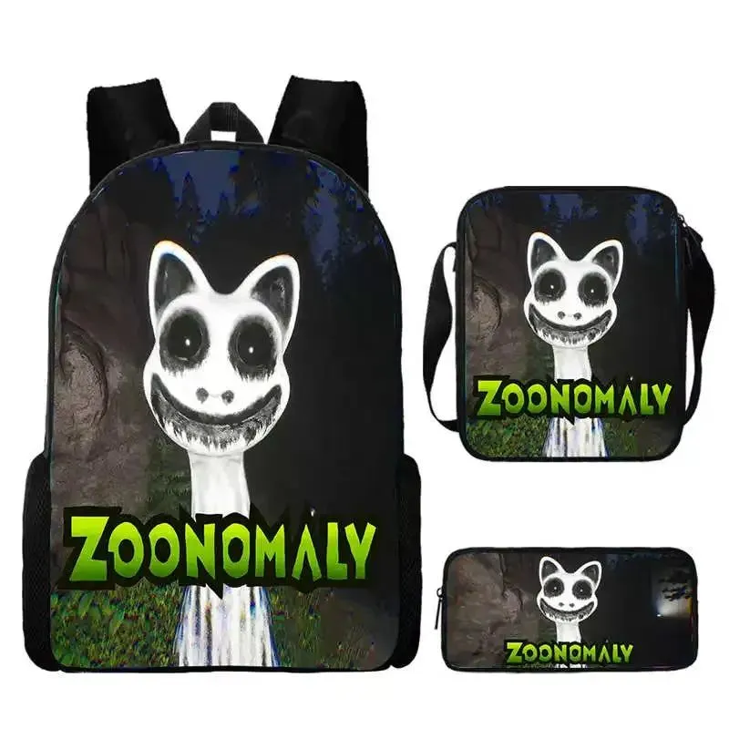 3Pcs Set Zoonomaly Prints School Backpack for Child With Shoulder Bags, Pencil Case ,Cartoon School Bags for Boys Girls