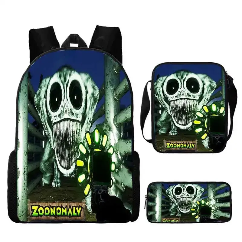 3Pcs Set Zoonomaly Prints School Backpack for Child With Shoulder Bags, Pencil Case ,Cartoon School Bags for Boys Girls
