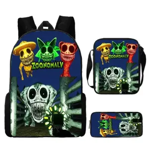 3Pcs Set Zoonomaly Prints School Backpack for Child With Shoulder Bags, Pencil Case ,Cartoon School Bags for Boys Girls