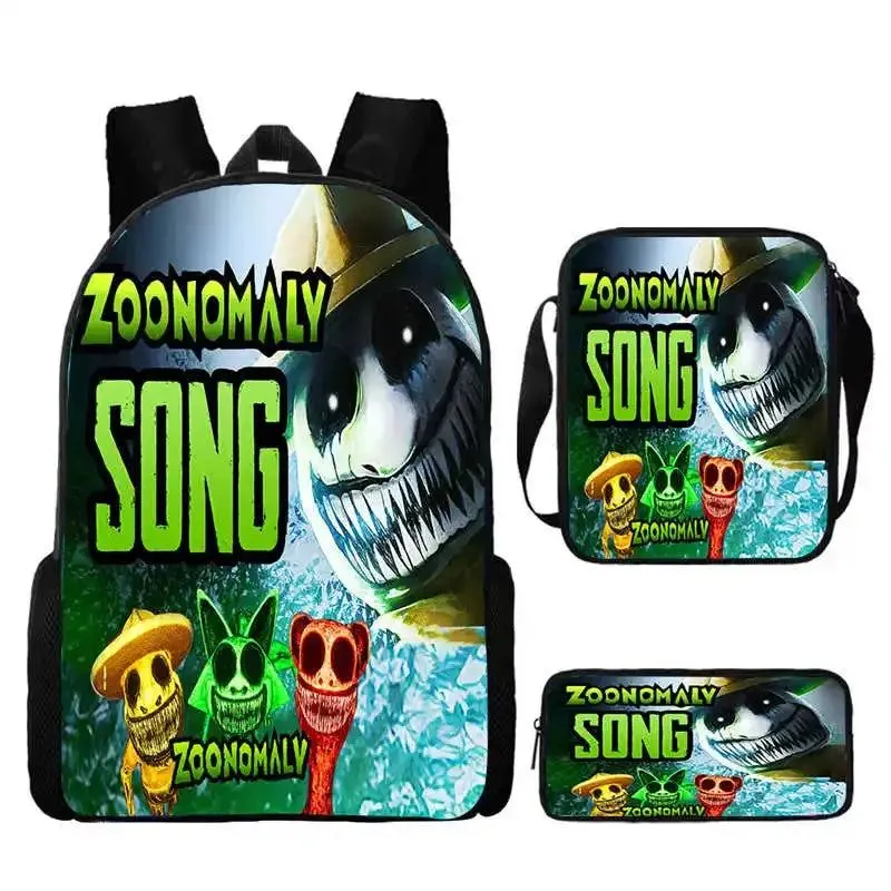 3Pcs Set Zoonomaly Prints School Backpack for Child With Shoulder Bags, Pencil Case ,Cartoon School Bags for Boys Girls