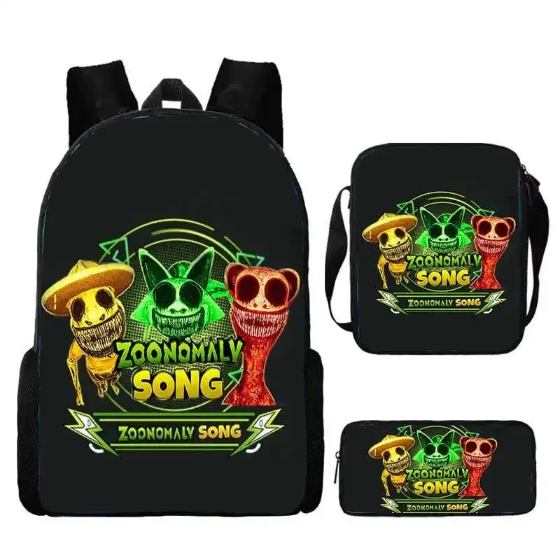 3Pcs Set Zoonomaly Prints School Backpack for Child With Shoulder Bags, Pencil Case ,Cartoon School Bags for Boys Girls