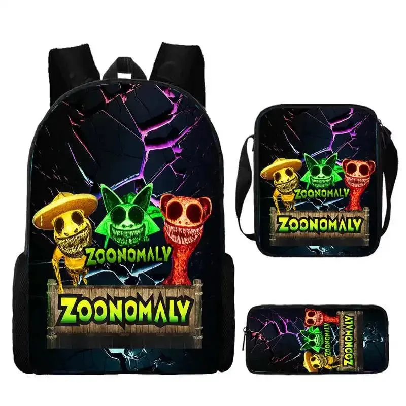 3Pcs Set Zoonomaly Prints School Backpack for Child With Shoulder Bags, Pencil Case ,Cartoon School Bags for Boys Girls