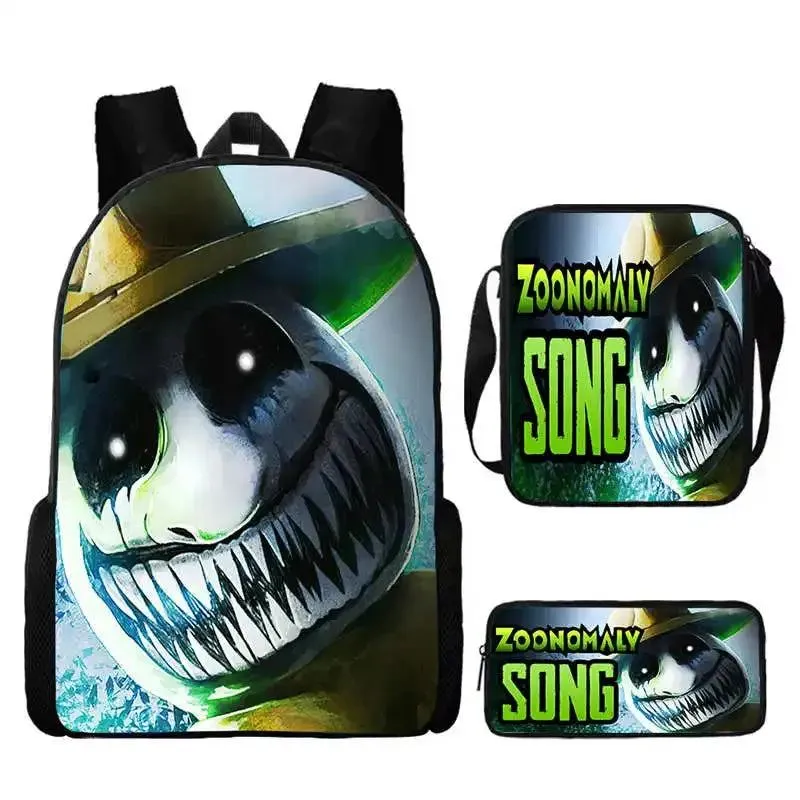 3Pcs Set Zoonomaly Prints School Backpack for Child With Shoulder Bags, Pencil Case ,Cartoon School Bags for Boys Girls