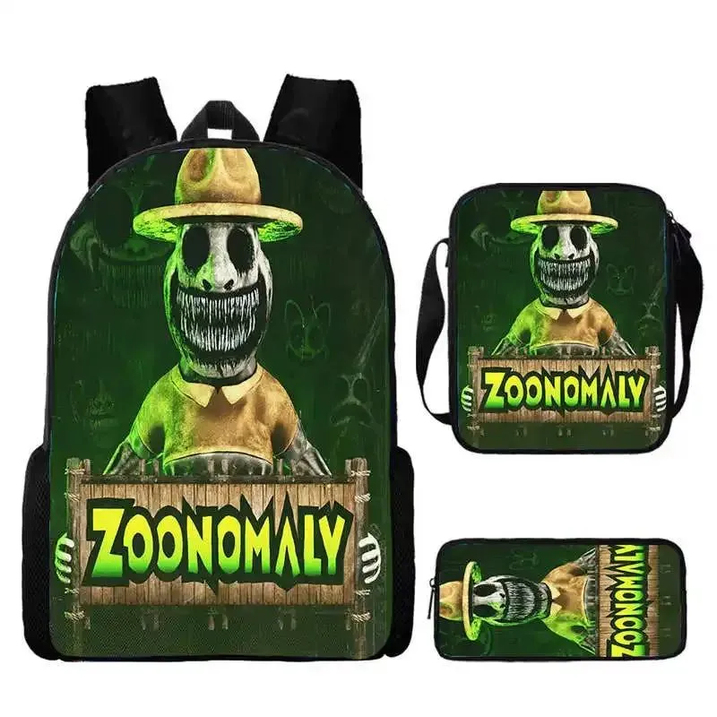 3Pcs Set Zoonomaly Prints School Backpack for Child With Shoulder Bags, Pencil Case ,Cartoon School Bags for Boys Girls