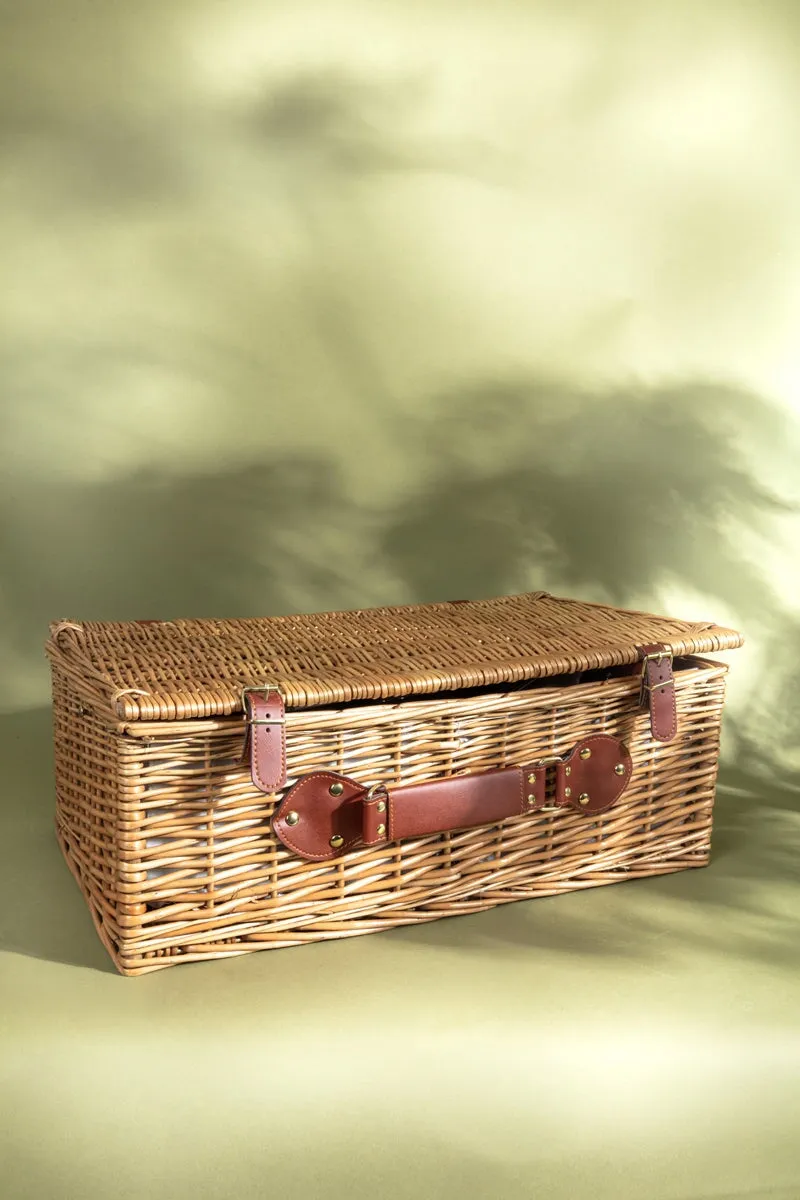 4 Person Natural Wicker Floral Picnic Basket