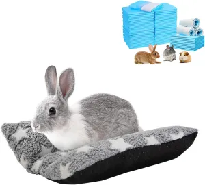 50Pcs Rabbit Pee Pads, Pet Toilet/ Potty Training Pads & L Rabbit Guinea Pig Snuggle Bed for Indoor Small Animals