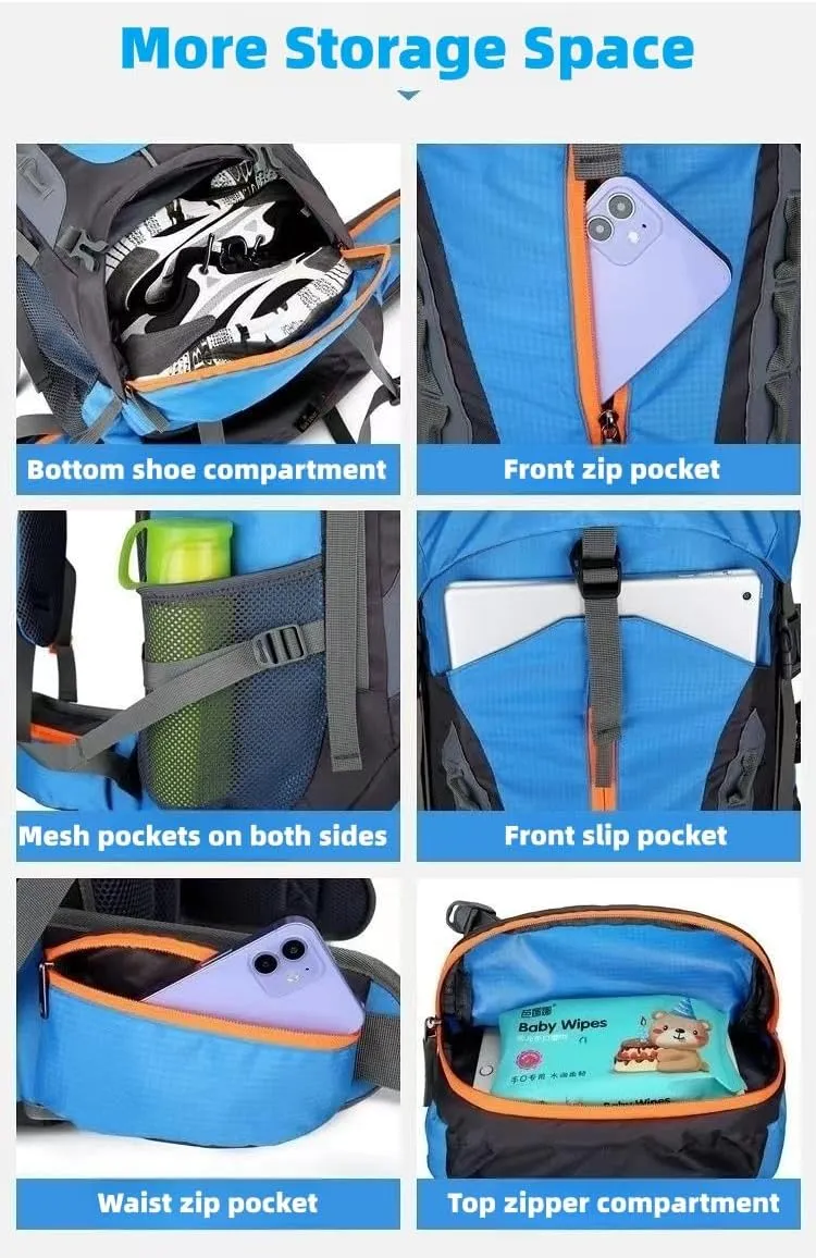 65L 5L Hiking Backpack With Free Hydration Bladder Mountain Climbing Camping Traveling Backpack Waterproof Daypack (Red)