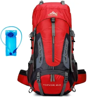 65L 5L Hiking Backpack With Free Hydration Bladder Mountain Climbing Camping Traveling Backpack Waterproof Daypack (Red)