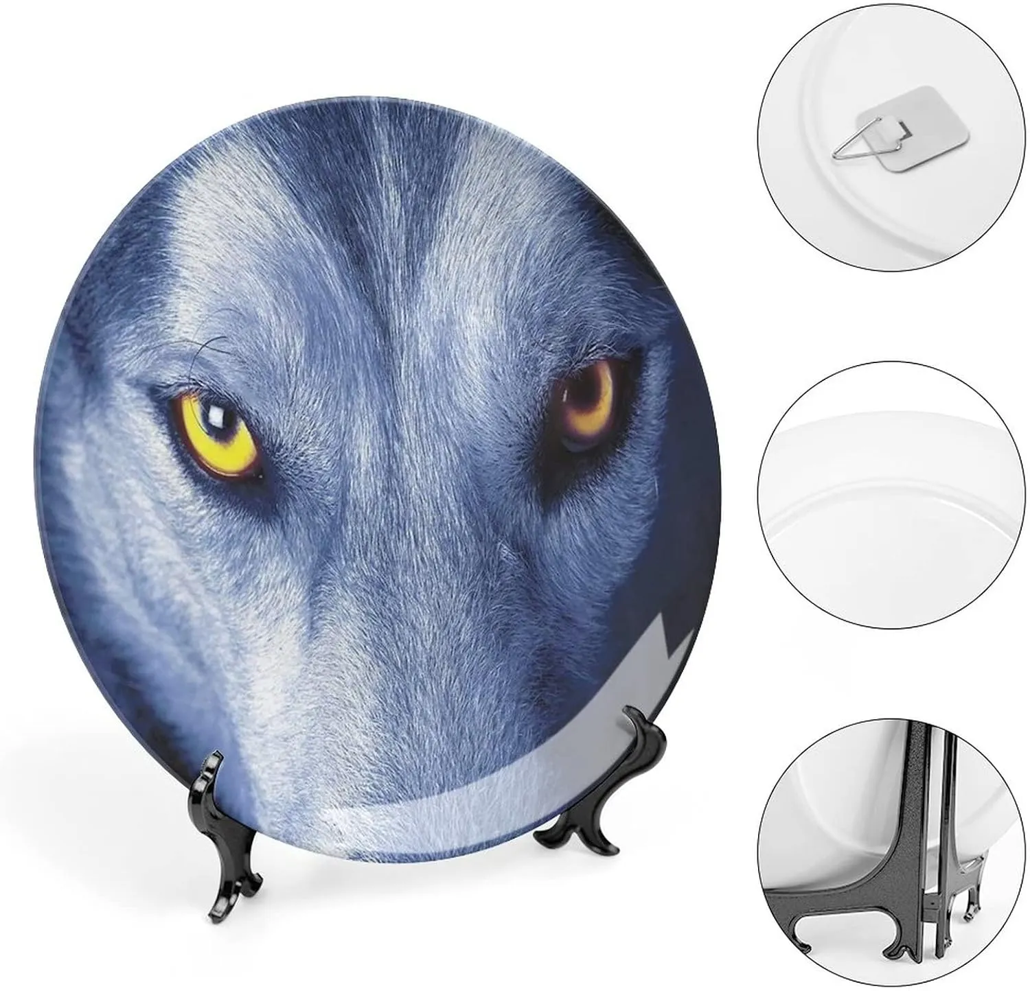 7 Inch Decorative Plate, Wolf Decor Tableware Plate, Wild Wolf Eyes Print Ornament Display Plate for Fine Dining, Upscale Events, Dinner Parties, Weddings, Catering, Christmas, Thankgiving Decor